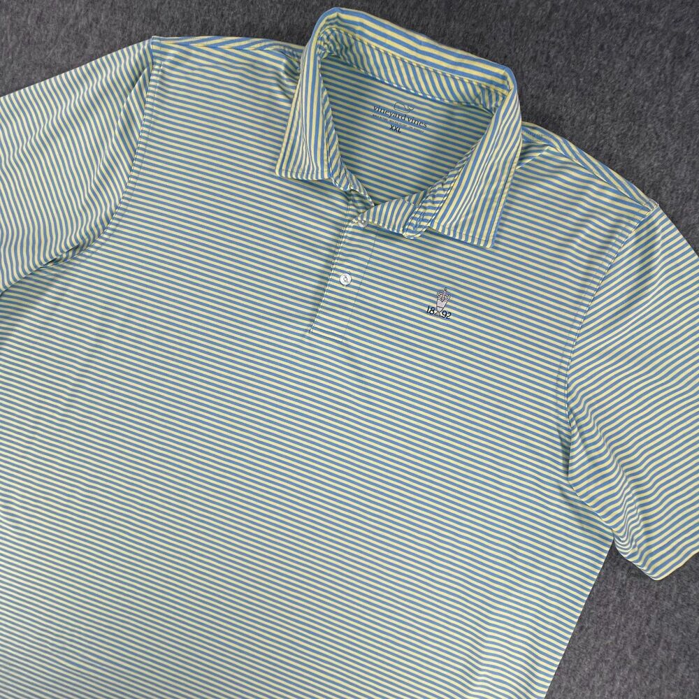 Vineyard Vines XXL Performance Polo Blue Yellow Stripe Acoaxet Club Golf Preppy